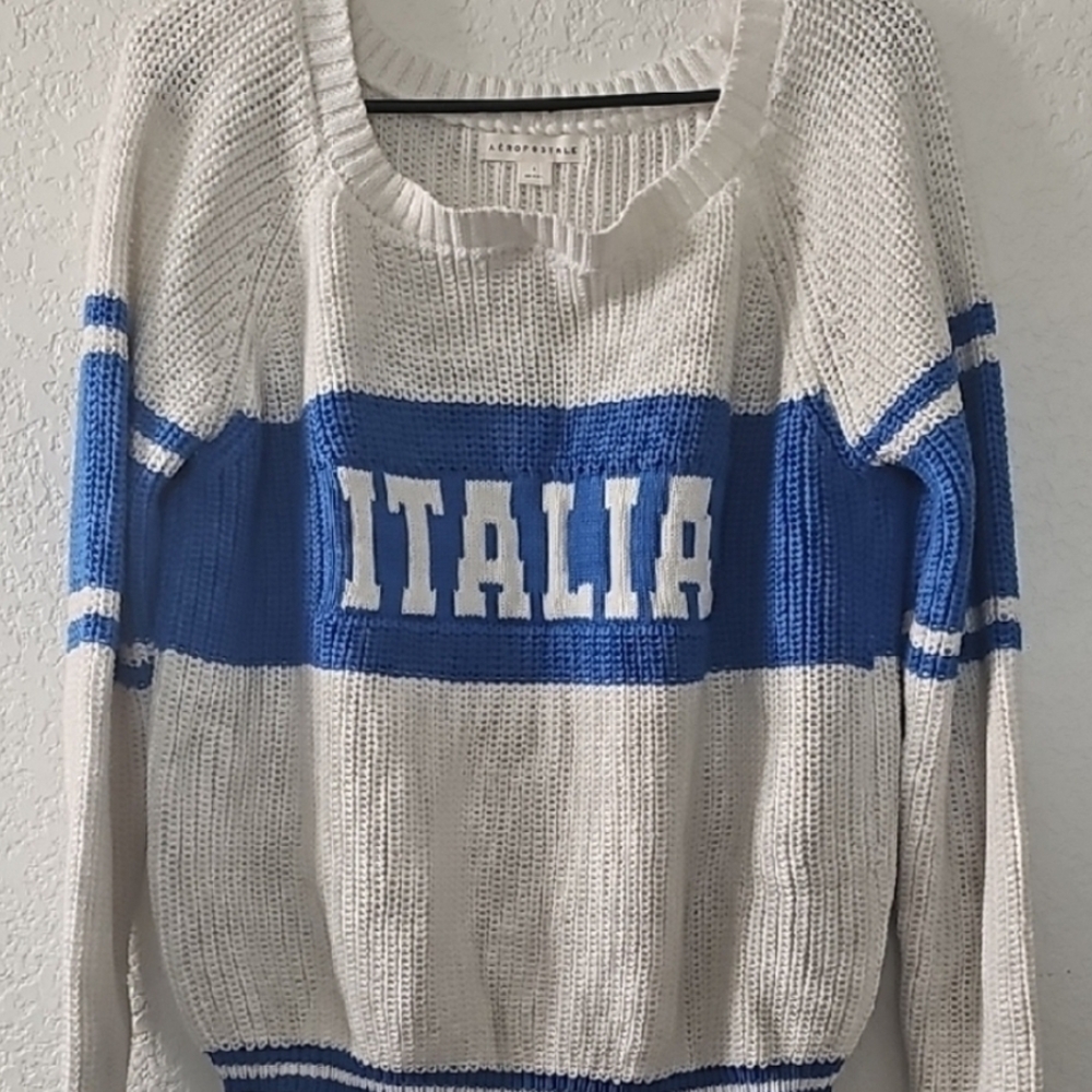 Aeropostale Italia Sweater in Blue and Cream / White Sz XXL NWT